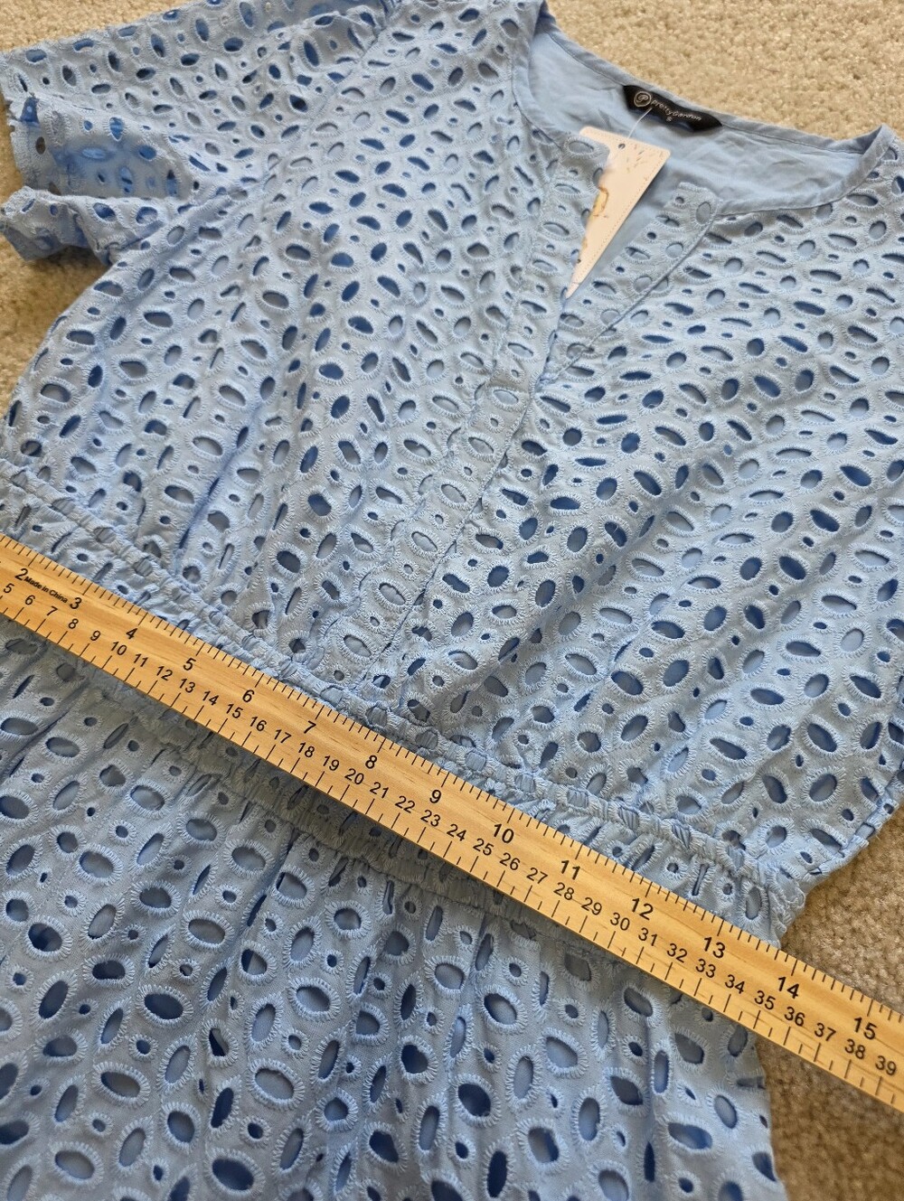 PrettyGarden Cotton Mini Light Blue Eyelet Dress Size S - Picture 8 of 10